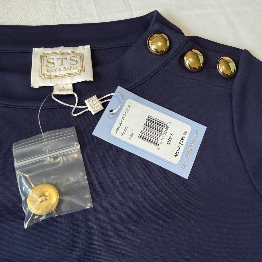 Sail to Sable Navy Blue Shift Dress Gold Button Tunic Small Preppy Coastal - Picture 5 of 8